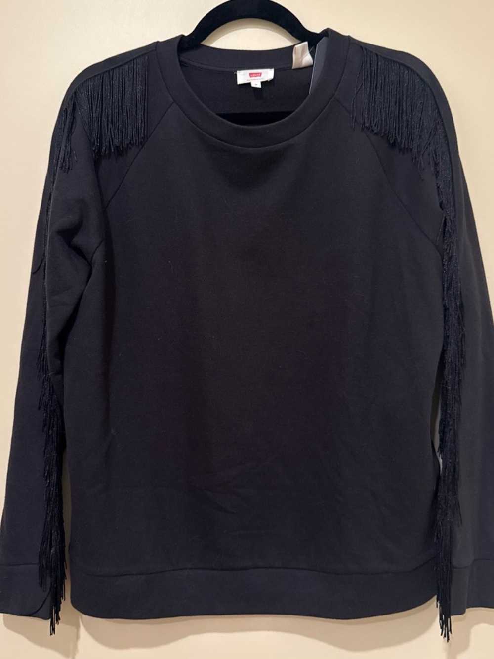 Levi's Black Crewneck Sweater with Fringe